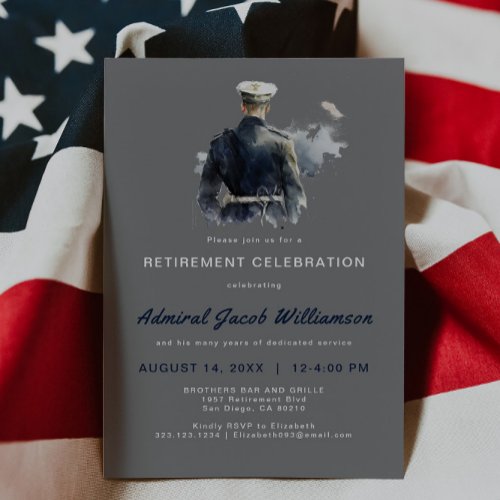 Blue Naval Silouette Retirement Invitation