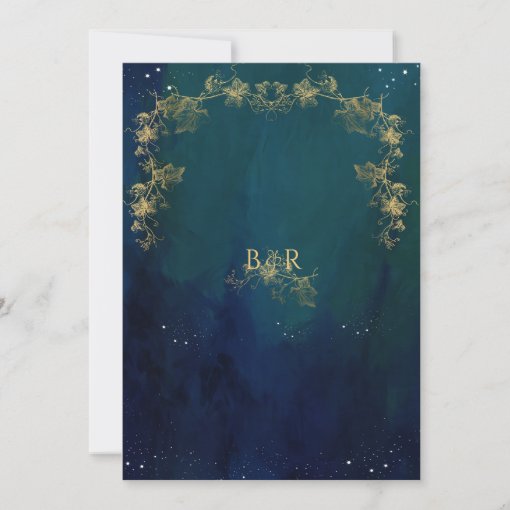 Blue Navy and Green Enchanting Celestial Wedding I Invitation | Zazzle