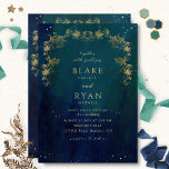 Blue Navy and Green Enchanting Celestial Wedding I Invitation<br><div class="desc">Delight your guests with this elegant and unique starry celestial wedding invitation with gorgeous blue, navy and green hues celestial background with dainty stars and delicate faux gilded botanical garlands in golden hues. Ability to change and customize all text sections to suit your needs. Easy to fill in template. Magical...</div>
