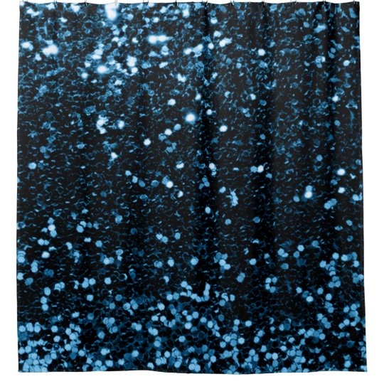 Blue Navy Aqua Deep Faux Glitter Sequin Glam Shower Curtain