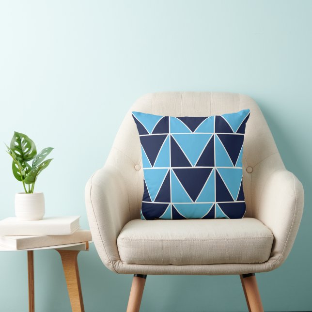 Blue Navy Blue Geometric Triangle  Throw Pillow (Chair)
