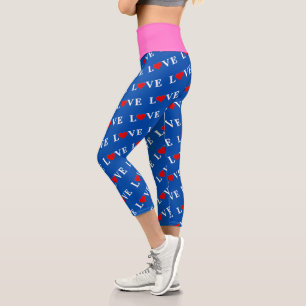 Blue Navy Blue LOVE Elegant Stylish Modern Pattern Capri Leggings