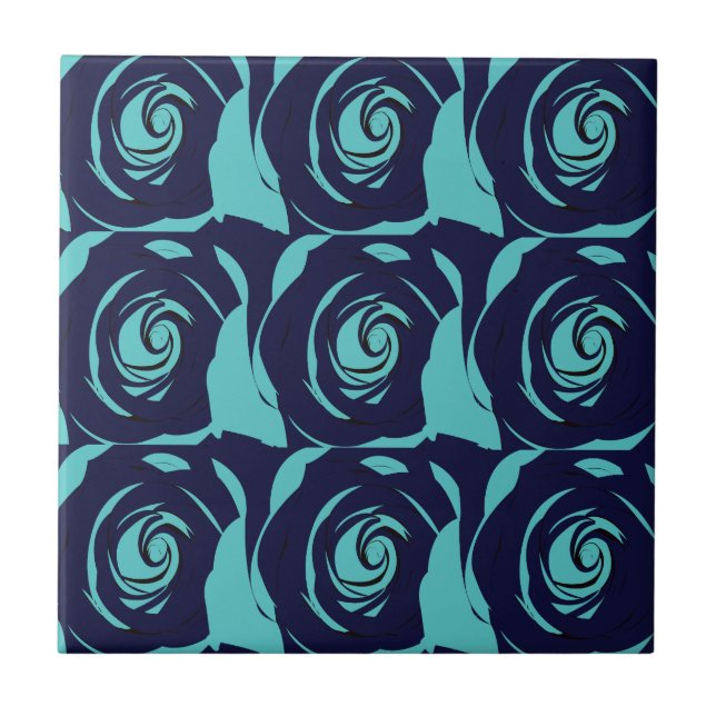 Blue Navy Blue Rose Flower Floral Pattern  Ceramic Tile (Front)