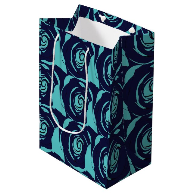 Blue Navy Blue Rose Flower  Medium Gift Bag (Front Angled)