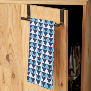 Blue Navy Blue White Triangle Geometric  Kitchen Towel