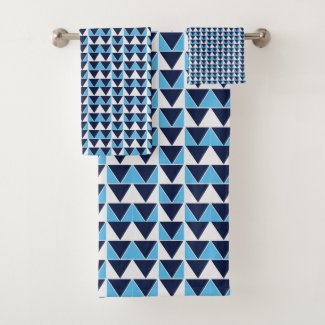 Blue Navy Blue White Triangle Geometric Pattern 