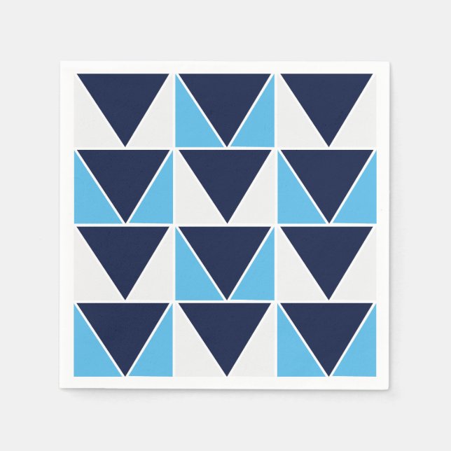 Blue Navy Blue White Triangle Geometric Pattern  Napkins (Front)