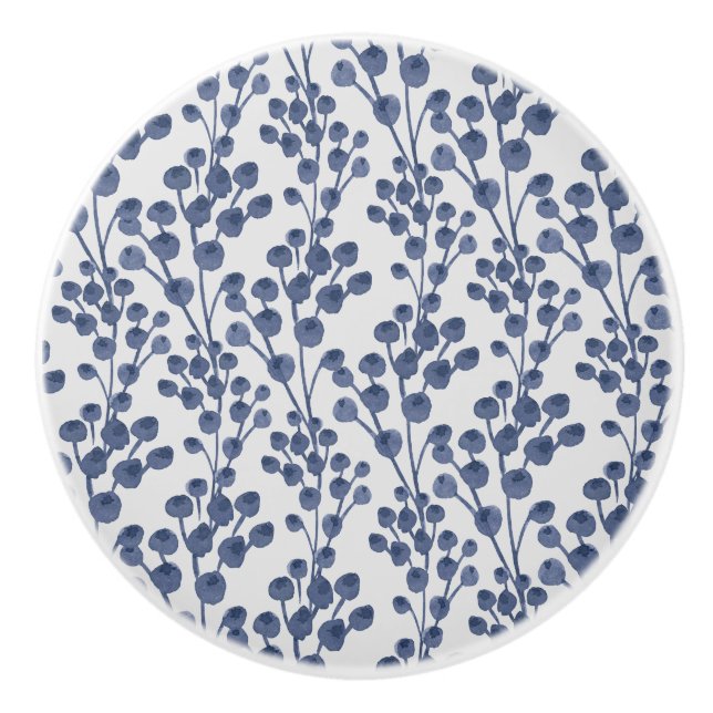 Blue Navy Botanical Ceramic Knob (Front)