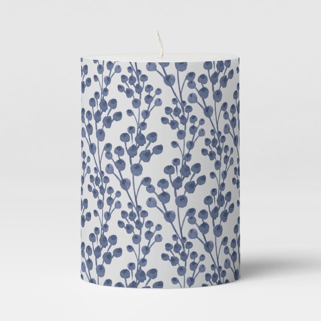 Blue Navy Botanical Pillar Candle (Front)