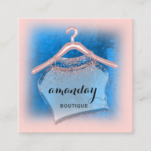 Blue Navy Boutique Fashion Shop Rose Cloth Hanger Square Business Card
