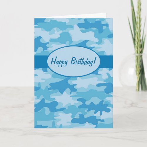 Blue Navy Camo Camouflage Happy Birthday Custom Card