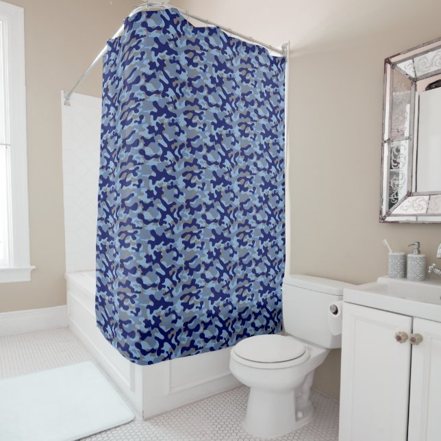 Blue Navy Camo Pattern  Shower Curtain (In Situ)