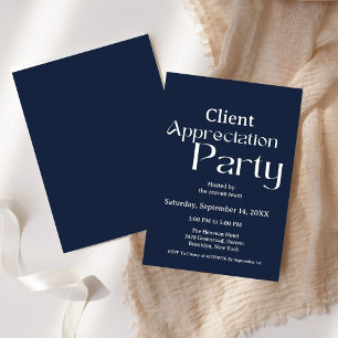 Blue navy client appreciation party grateful invitation