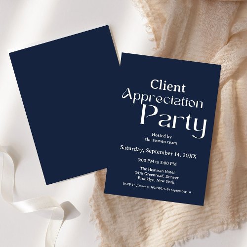 Blue navy client appreciation party grateful  invitation