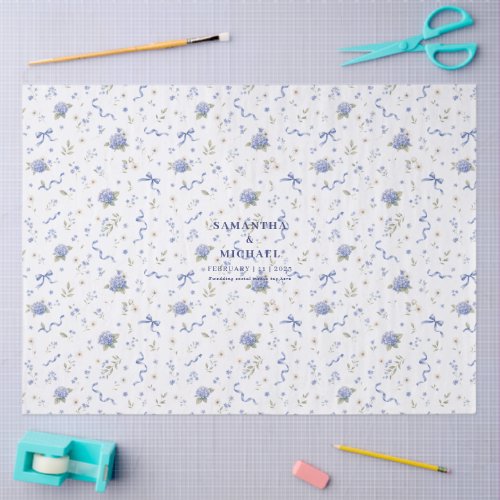 Blue Navy Cute Flowers Floral Patterned Wedding Tissue Paper