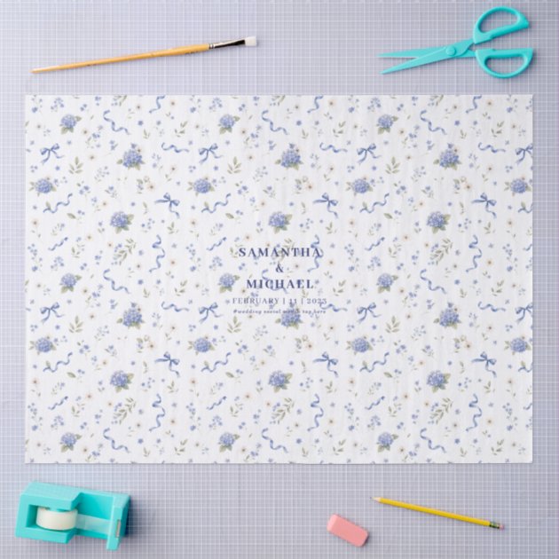 Blue Navy Cute Flowers Floral Patterned Wedding Tissue Paper
