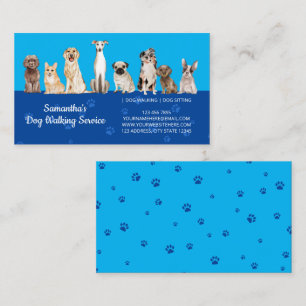Blue Navy Cute Paws Watercolor Dogs Business Card