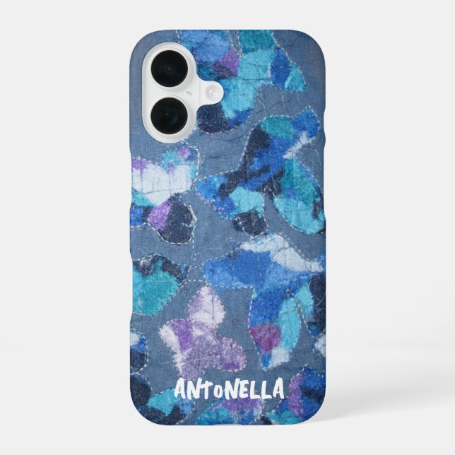 Blue navy cyan purple monogram abstract pattern  iphone case (Back)