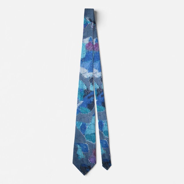 Blue navy cyan teal purple pattern  neck tie (Front)