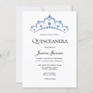 Blue & Navy Diamond Tiara Quinceanera Invite