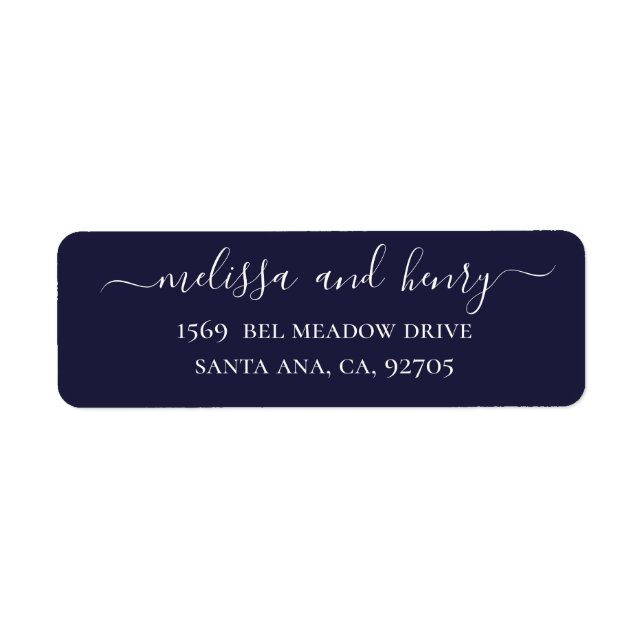 Blue navy elegant minimalist simple script wedding label (Front)