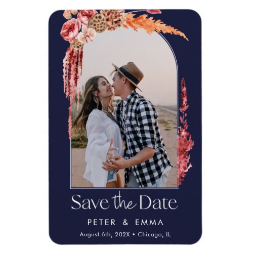 Blue Navy  Evening Save the Date Pampas Grass Magnet