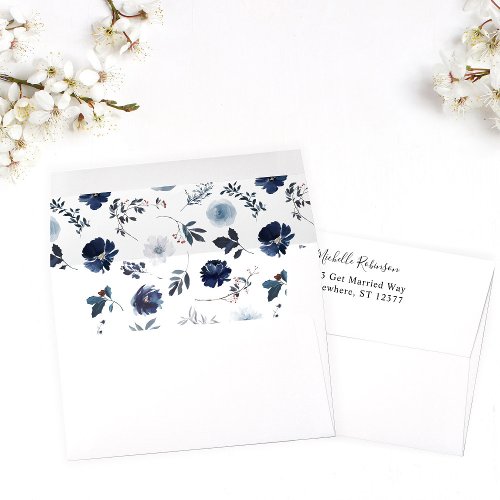 Blue  Navy Floral 2 Envelope