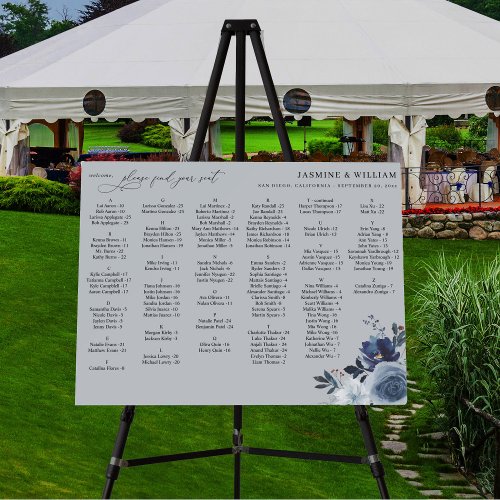 Blue Navy Floral Alphabetical Seating Chart _ BGSM Foam Board