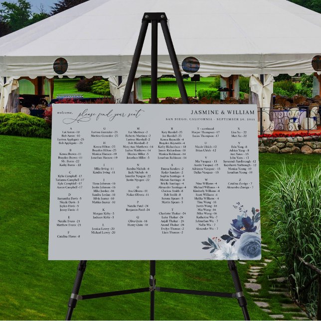 Blue Navy Floral Alphabetical Seating Chart - BGSM Foam Board (Creator Uploaded)