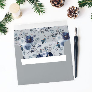Blue & Navy Floral - Blue Gray 2 Outside Envelope