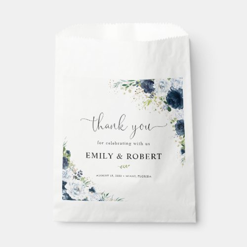 Blue Navy Floral Bridal Shower Favor Bag