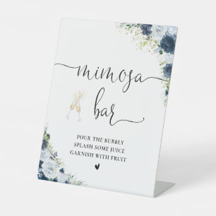 Blue Navy Floral Bridal Shower Mimosa Bar Sign