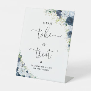 Blue Navy Floral Bridal Shower Take A Treat Sign