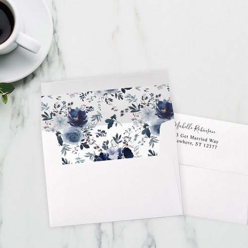 Blue  Navy Floral  Envelope