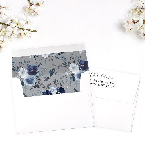 Blue  Navy Floral _ Gray Envelope