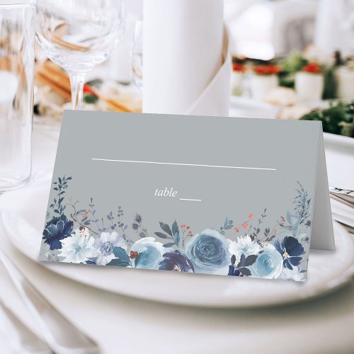  Blue  Navy Floral _ Gray Place Card