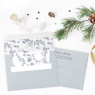 Blue & Navy Floral - Leaves Blue Gray Envelope