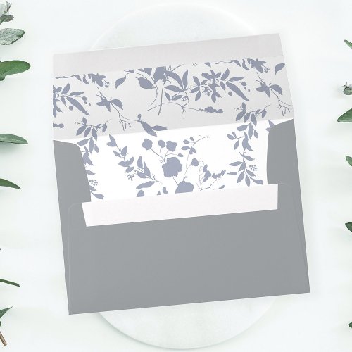 Blue  Navy Floral _ Leaves Gray Envelope
