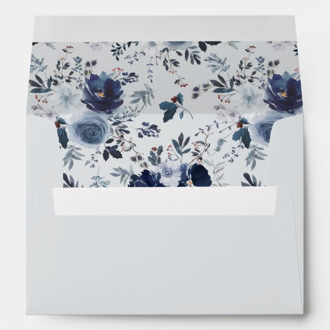 Blue & Navy Floral - Light Blue All Over  Envelope (Back (Bottom))
