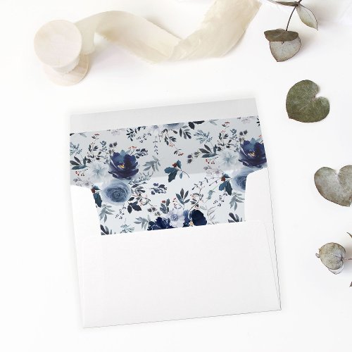 Blue  Navy Floral _ Light Blue Envelope