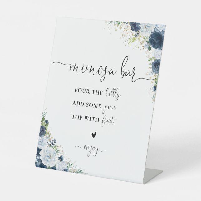 Blue Navy Floral Mimosa Bar Sign (Front)