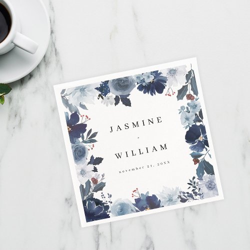 Blue  Navy Floral Name Napkins