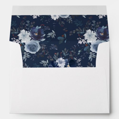 Blue  Navy Floral _ Navy Blue Envelope