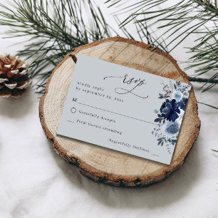 Blue & Navy Floral no Meal RSVP  - Blue Gray Card
