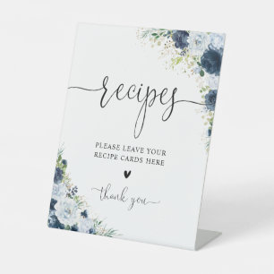 Blue Navy Floral Recipe Card Sign