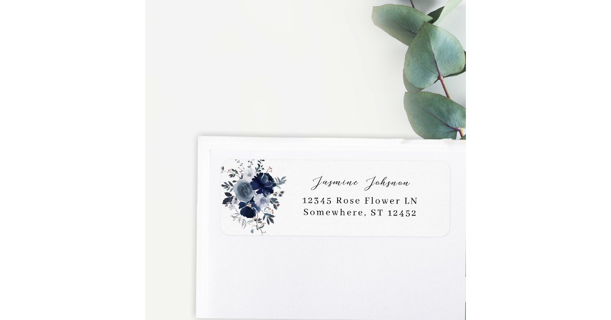 Blue & Navy Floral Return Address Label | Zazzle
