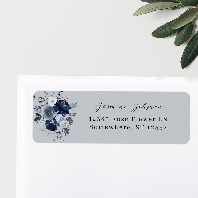 Blue & Navy Floral Return Address Label -Blue Gray (Creator Uploaded)