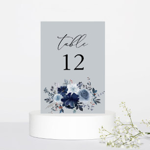 Blue & Navy Floral Table Number - Blue Gray