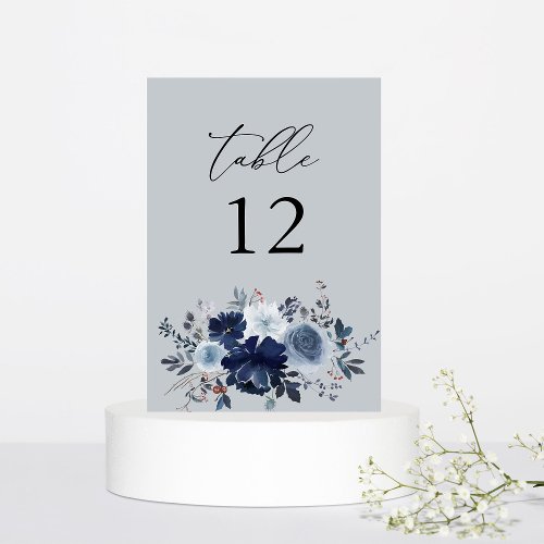 Blue  Navy Floral Table Number _ Blue Gray