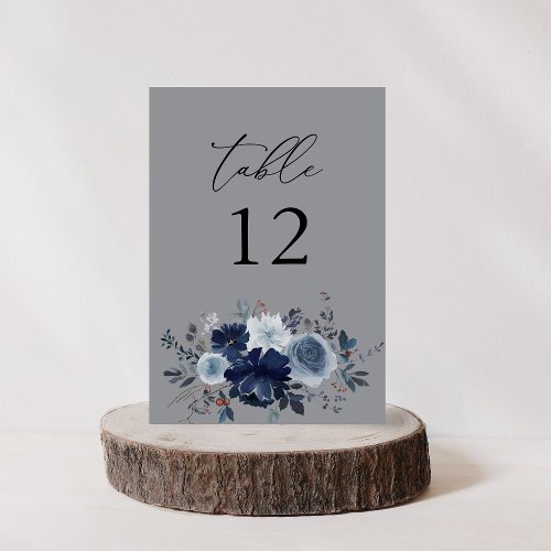 Blue  Navy Floral Table Number _ Gray